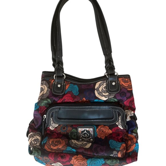 Rosetti Black Multicolor Floral Two Strap Three Section Satchel Purse - Picture 1 of 7